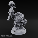 Hammer Held High Dwarf Warlord Miniature for Dungeons and Dragons, Pathfinder or other TTRPGs