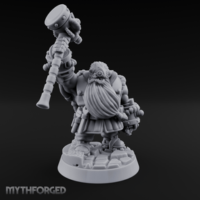 Hammer Held High Dwarf Warlord Miniature for Dungeons and Dragons, Pathfinder or other TTRPGs