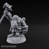 Hammer Held High Dwarf Warlord Miniature for Dungeons and Dragons, Pathfinder or other TTRPGs