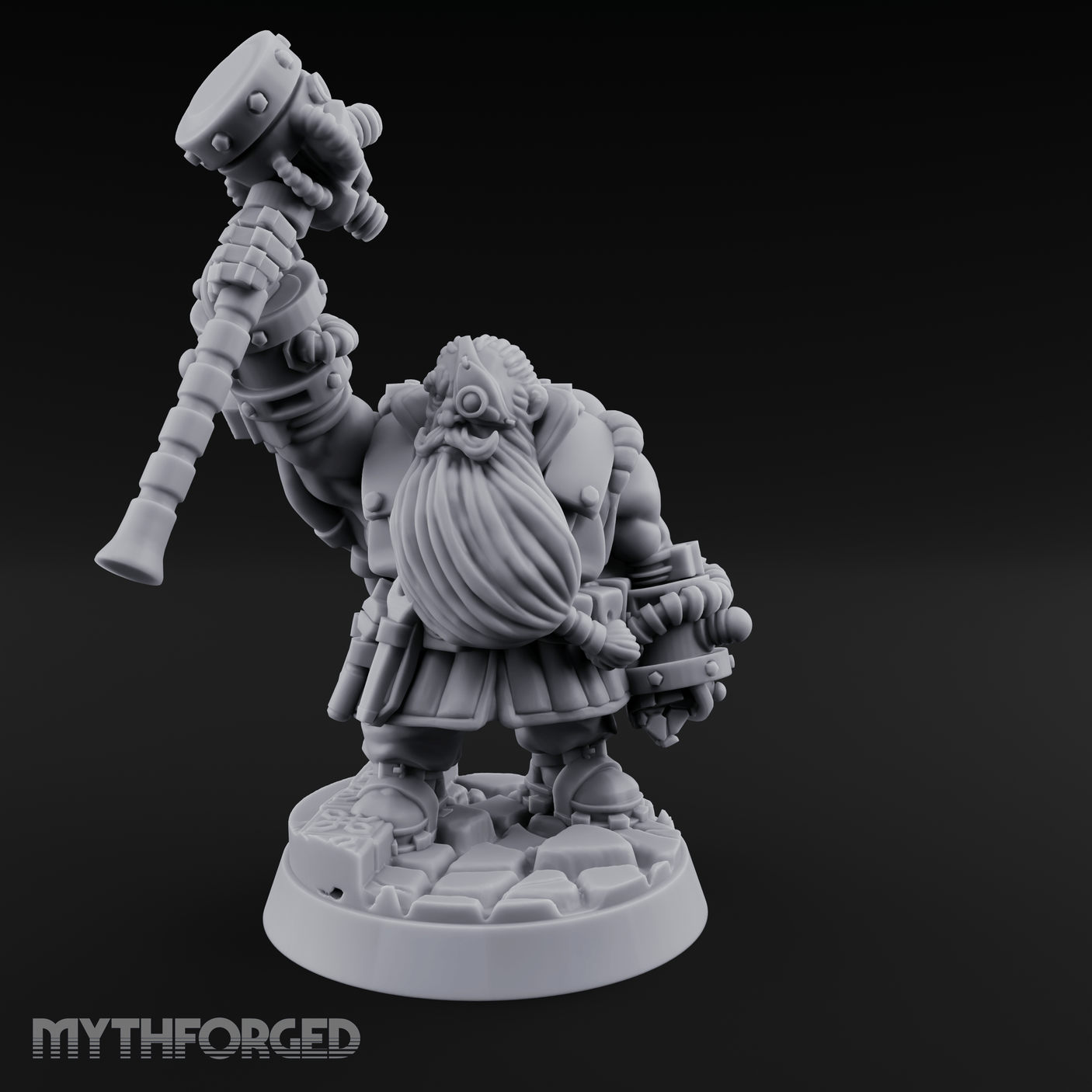 Hammer Held High Dwarf Warlord Miniature for Dungeons and Dragons, Pathfinder or other TTRPGs