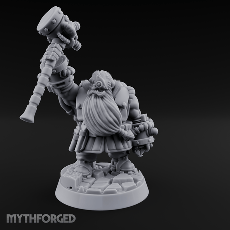Hammer Held High Dwarf Warlord Miniature for Dungeons and Dragons, Pathfinder or other TTRPGs