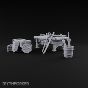 Swords Rest, Buckets Remember Wooden Weapons Table Set