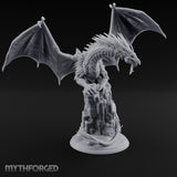 Perched Atop Ruins Silver Dragon Miniature for Dungeons and Dragons, Pathfinder or other TTRPGs