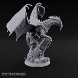 Perched Atop Ruins Silver Dragon Miniature for Dungeons and Dragons, Pathfinder or other TTRPGs