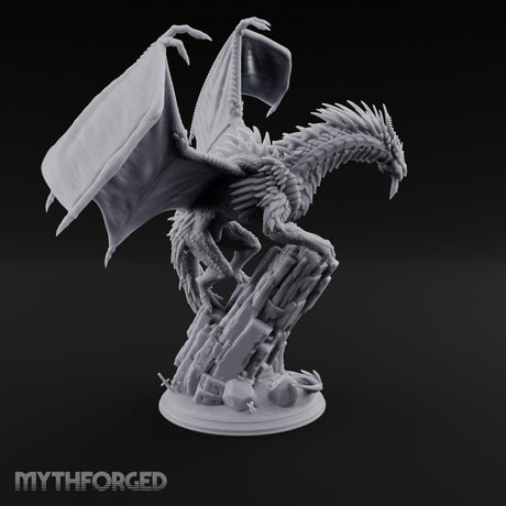 Perched Atop Ruins Silver Dragon Miniature for Dungeons and Dragons, Pathfinder or other TTRPGs