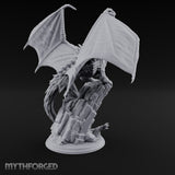 Perched Atop Ruins Silver Dragon Miniature for Dungeons and Dragons, Pathfinder or other TTRPGs
