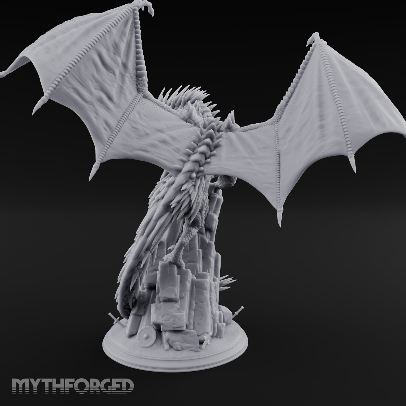 Perched Atop Ruins Silver Dragon Miniature for Dungeons and Dragons, Pathfinder or other TTRPGs