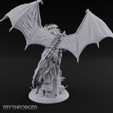 Perched Atop Ruins Silver Dragon Miniature for Dungeons and Dragons, Pathfinder or other TTRPGs