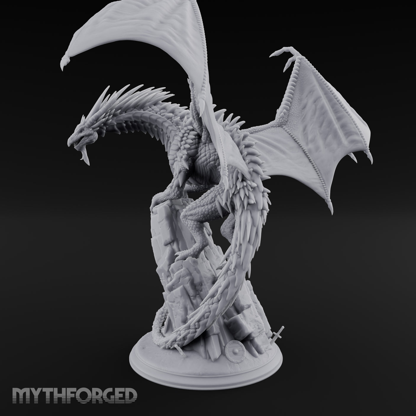 Perched Atop Ruins Silver Dragon Miniature for Dungeons and Dragons, Pathfinder or other TTRPGs