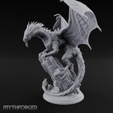 Perched Atop Ruins Silver Dragon Miniature for Dungeons and Dragons, Pathfinder or other TTRPGs
