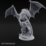 Perched Atop Ruins Silver Dragon Miniature for Dungeons and Dragons, Pathfinder or other TTRPGs