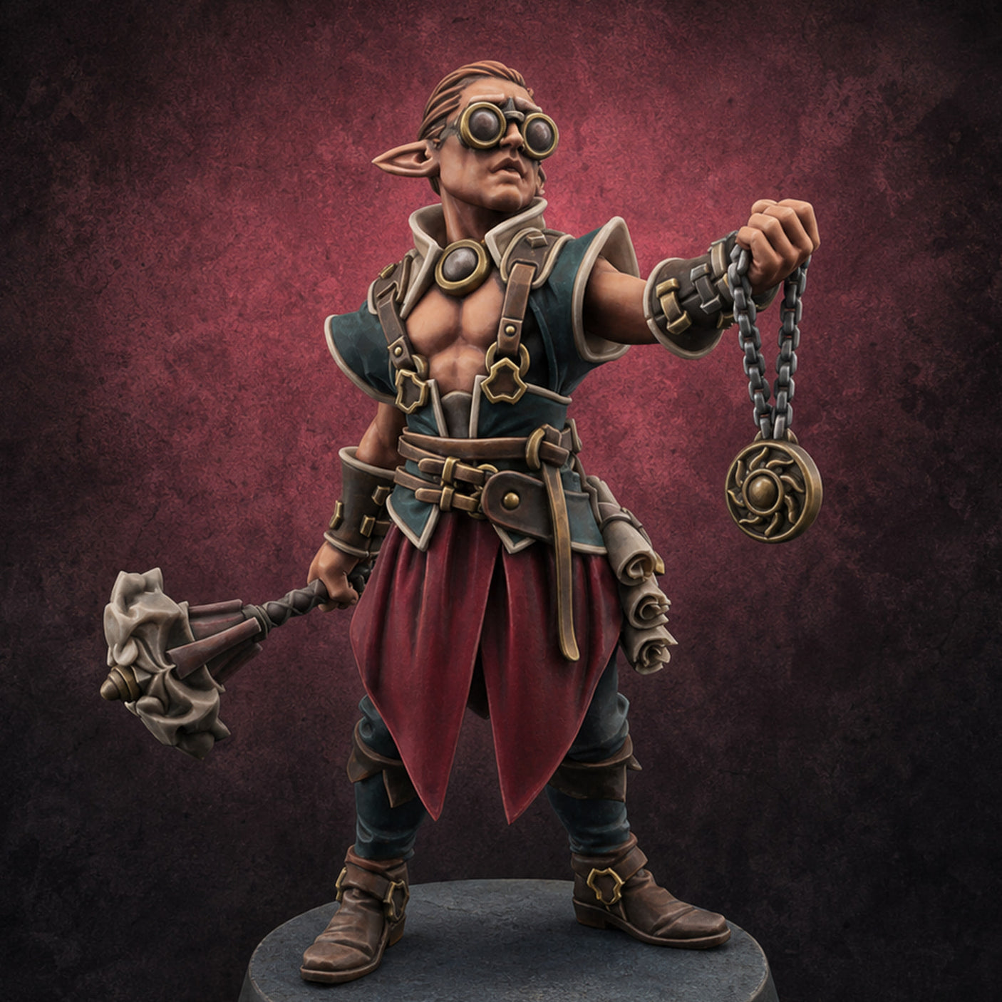 Glasses Wearing Swinging Elf Adventurer — painted concept preview (miniature supplied unpainted)