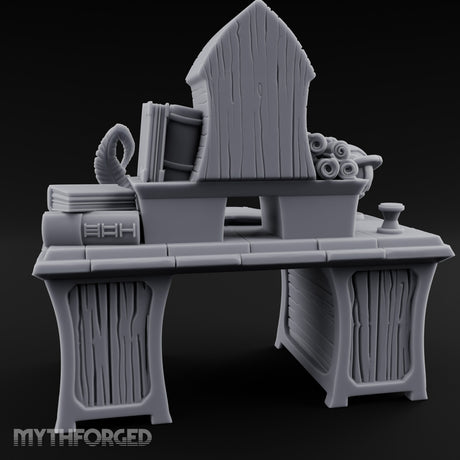 Globe-Rested Scroll-Laden Scholar's Study Desk Miniature for Dungeons and Dragons, Pathfinder or other TTRPGs