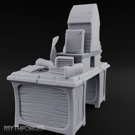 Globe-Rested Scroll-Laden Scholar's Study Desk Miniature for Dungeons and Dragons, Pathfinder or other TTRPGs