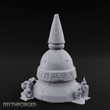Glyph-Banded Candle-Flanked Sacred Bell Stupa Shrine Miniature for Dungeons and Dragons, Pathfinder or other TTRPGs
