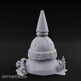 Glyph-Banded Candle-Flanked Sacred Bell Stupa Shrine Miniature for Dungeons and Dragons, Pathfinder or other TTRPGs