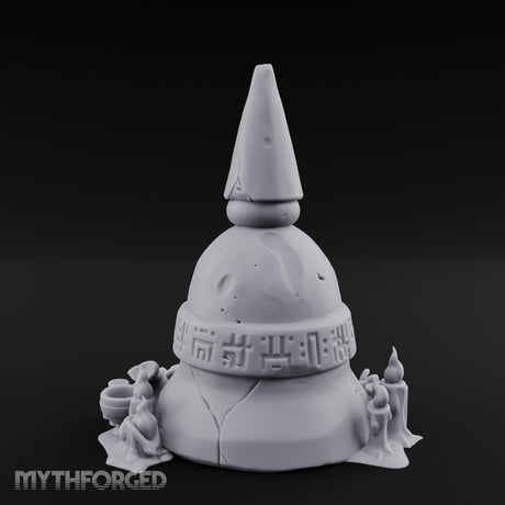 Glyph-Banded Candle-Flanked Sacred Bell Stupa Shrine Miniature for Dungeons and Dragons, Pathfinder or other TTRPGs