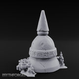 Glyph-Banded Candle-Flanked Sacred Bell Stupa Shrine Miniature for Dungeons and Dragons, Pathfinder or other TTRPGs