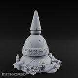 Glyph-Banded Candle-Flanked Sacred Bell Stupa Shrine Miniature for Dungeons and Dragons, Pathfinder or other TTRPGs