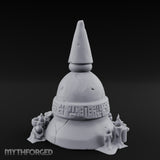 Glyph-Banded Candle-Flanked Sacred Bell Stupa Shrine Miniature for Dungeons and Dragons, Pathfinder or other TTRPGs