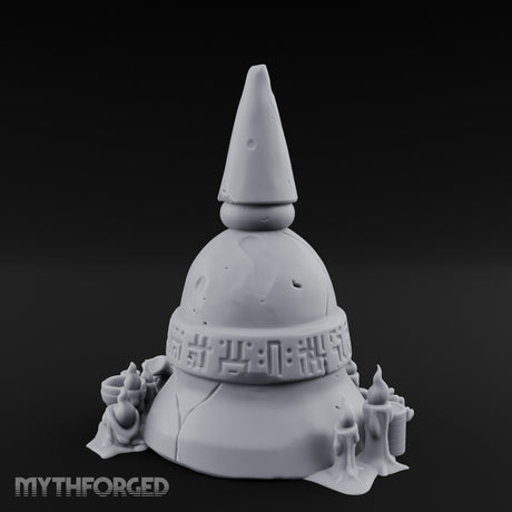Glyph-Banded Candle-Flanked Sacred Bell Stupa Shrine Miniature for Dungeons and Dragons, Pathfinder or other TTRPGs