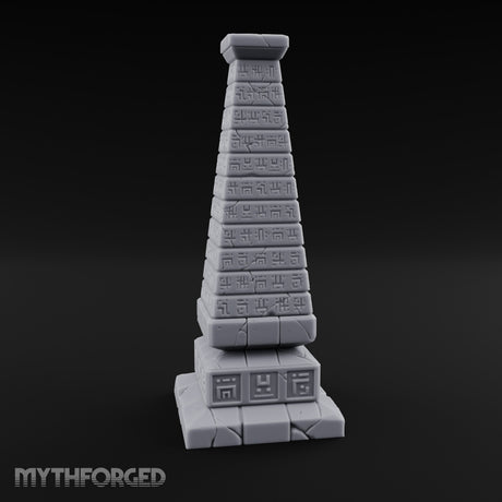 Glyph-Banded Crack-Seamed Tapered Stone Obelisk Miniature for Dungeons and Dragons, Pathfinder or other TTRPGs