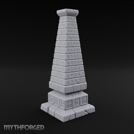 Glyph-Banded Crack-Seamed Tapered Stone Obelisk Miniature for Dungeons and Dragons, Pathfinder or other TTRPGs