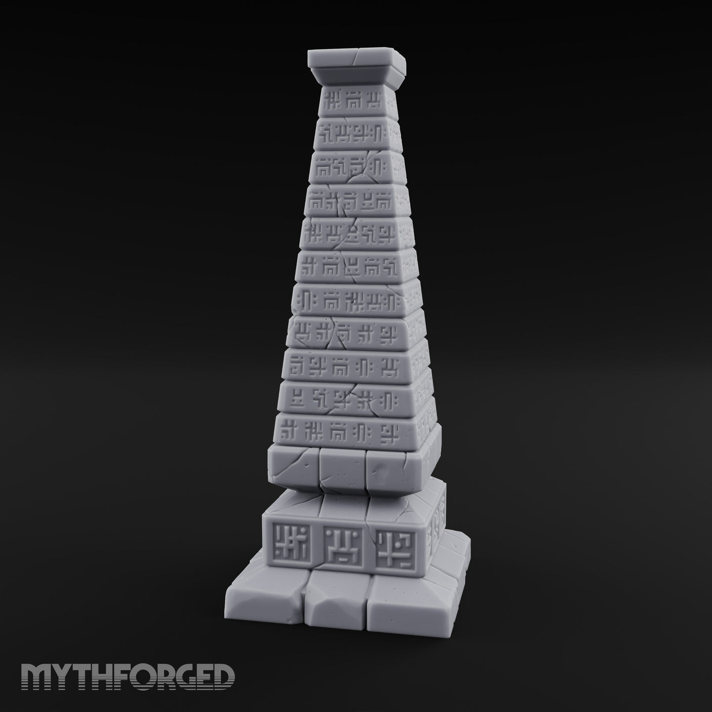 Glyph-Banded Crack-Seamed Tapered Stone Obelisk Miniature for Dungeons and Dragons, Pathfinder or other TTRPGs
