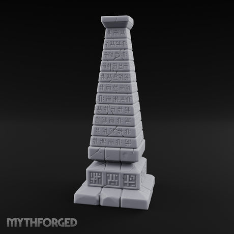 Glyph-Banded Crack-Seamed Tapered Stone Obelisk Miniature for Dungeons and Dragons, Pathfinder or other TTRPGs