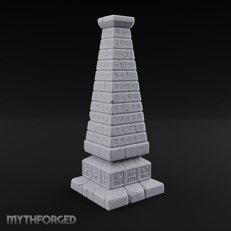 Glyph-Banded Crack-Seamed Tapered Stone Obelisk Miniature for Dungeons and Dragons, Pathfinder or other TTRPGs