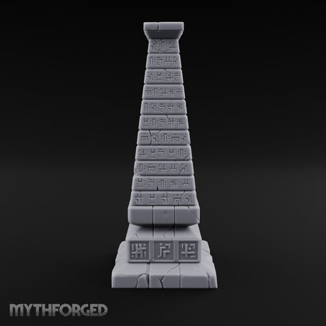 Glyph-Banded Crack-Seamed Tapered Stone Obelisk Miniature for Dungeons and Dragons, Pathfinder or other TTRPGs