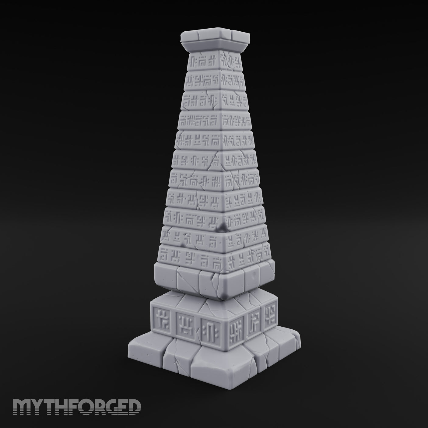 Glyph-Banded Crack-Seamed Tapered Stone Obelisk Miniature for Dungeons and Dragons, Pathfinder or other TTRPGs