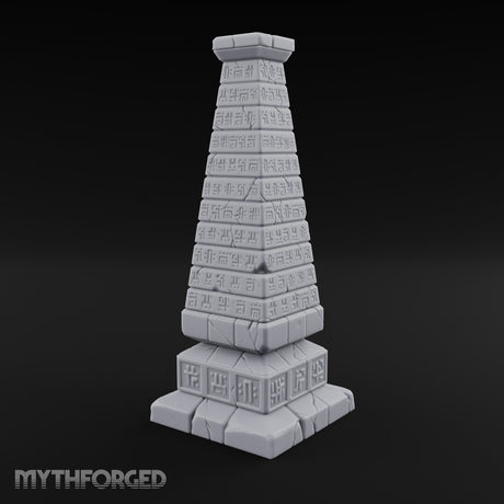Glyph-Banded Crack-Seamed Tapered Stone Obelisk Miniature for Dungeons and Dragons, Pathfinder or other TTRPGs