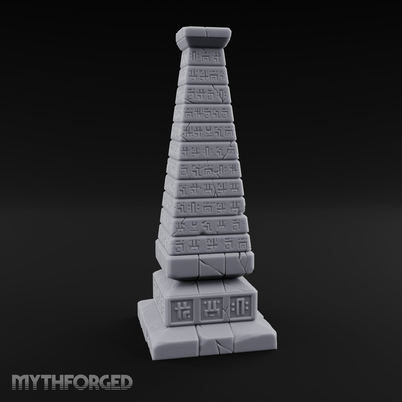 Glyph-Banded Crack-Seamed Tapered Stone Obelisk Miniature for Dungeons and Dragons, Pathfinder or other TTRPGs