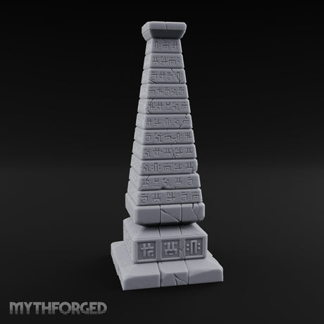 Glyph-Banded Crack-Seamed Tapered Stone Obelisk Miniature for Dungeons and Dragons, Pathfinder or other TTRPGs