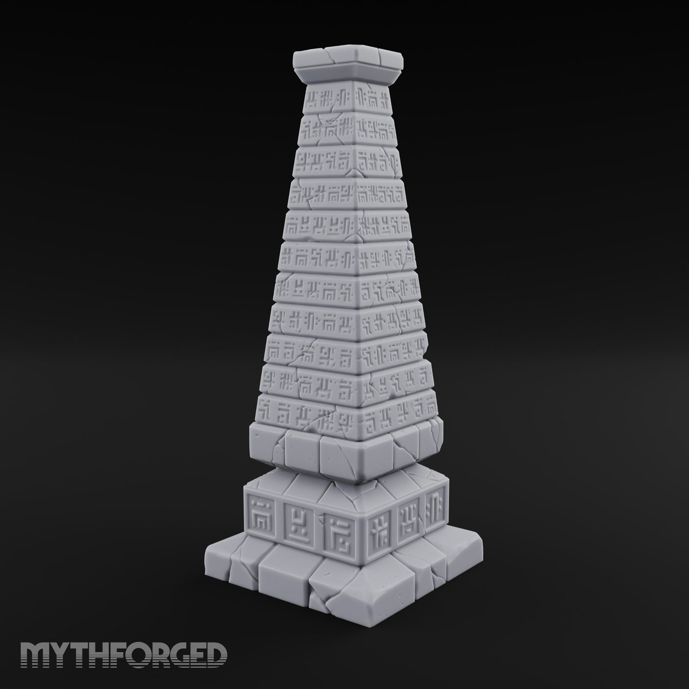 Glyph-Banded Crack-Seamed Tapered Stone Obelisk Miniature for Dungeons and Dragons, Pathfinder or other TTRPGs