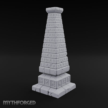 Glyph-Banded Crack-Seamed Tapered Stone Obelisk Miniature for Dungeons and Dragons, Pathfinder or other TTRPGs
