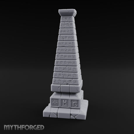 Glyph-Banded Crack-Seamed Tapered Stone Obelisk Miniature for Dungeons and Dragons, Pathfinder or other TTRPGs