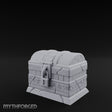 Glyph-Banded Lock-Clasped Stone Treasure Chest