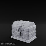 Glyph-Banded Lock-Clasped Stone Treasure Chest