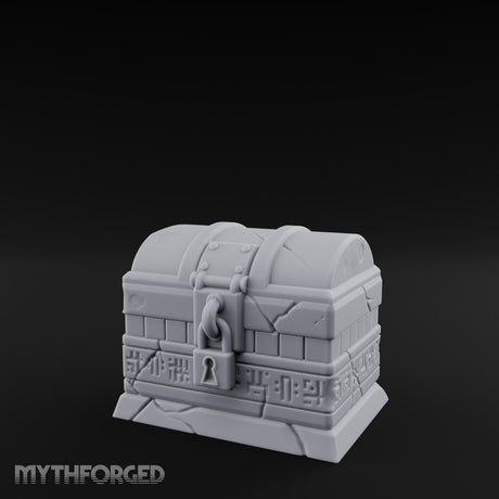 Glyph-Banded Lock-Clasped Stone Treasure Chest Miniature for Dungeons and Dragons, Pathfinder or other TTRPGs