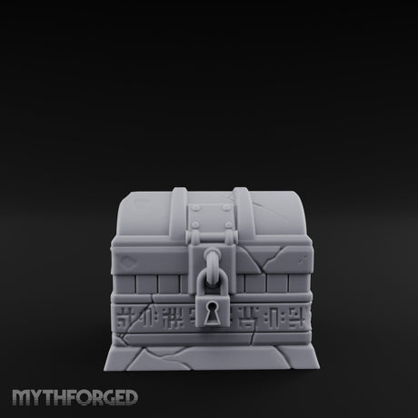 Glyph-Banded Lock-Clasped Stone Treasure Chest Miniature for Dungeons and Dragons, Pathfinder or other TTRPGs