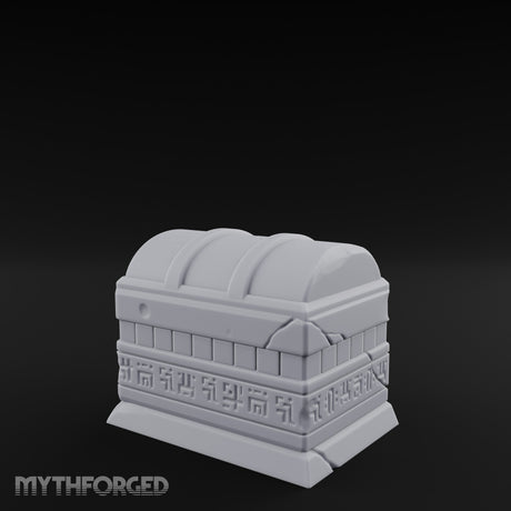 Glyph-Banded Lock-Clasped Stone Treasure Chest Miniature for Dungeons and Dragons, Pathfinder or other TTRPGs