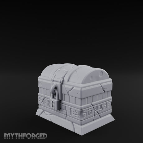 Glyph-Banded Lock-Clasped Stone Treasure Chest Miniature for Dungeons and Dragons, Pathfinder or other TTRPGs