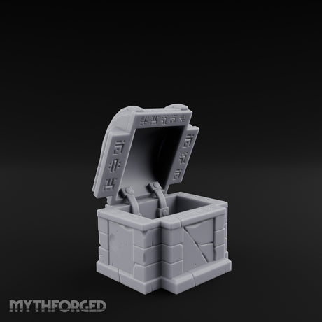 Glyph-Bordered Crack-Faced Stone Treasure Chest Miniature for Dungeons and Dragons, Pathfinder or other TTRPGs