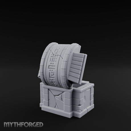 Glyph-Bordered Crack-Faced Stone Treasure Chest Miniature for Dungeons and Dragons, Pathfinder or other TTRPGs