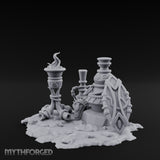 Glyph-Carved Rope-Coiled Tribal Torch and Idol Vessel Scene Miniature for Dungeons and Dragons, Pathfinder or other TTRPGs