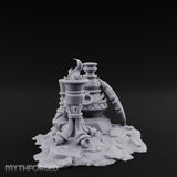 Glyph-Carved Rope-Coiled Tribal Torch and Idol Vessel Scene Miniature for Dungeons and Dragons, Pathfinder or other TTRPGs