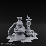 Glyph-Carved Rope-Coiled Tribal Torch and Idol Vessel Scene Miniature for Dungeons and Dragons, Pathfinder or other TTRPGs