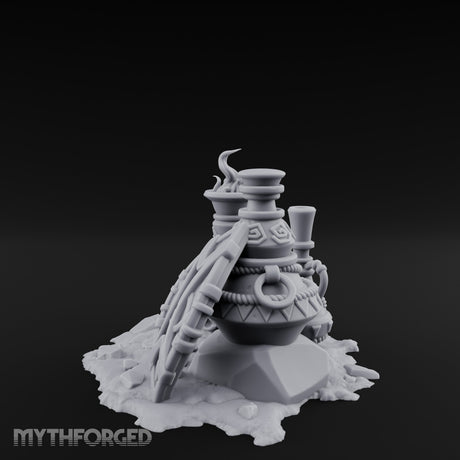 Glyph-Carved Rope-Coiled Tribal Torch and Idol Vessel Scene Miniature for Dungeons and Dragons, Pathfinder or other TTRPGs